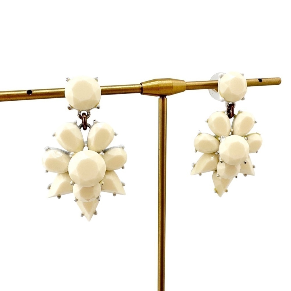 J Crew Earrings, Chunky Mod Style in Cream Ivory with White Enamel - Picture 2 of 8